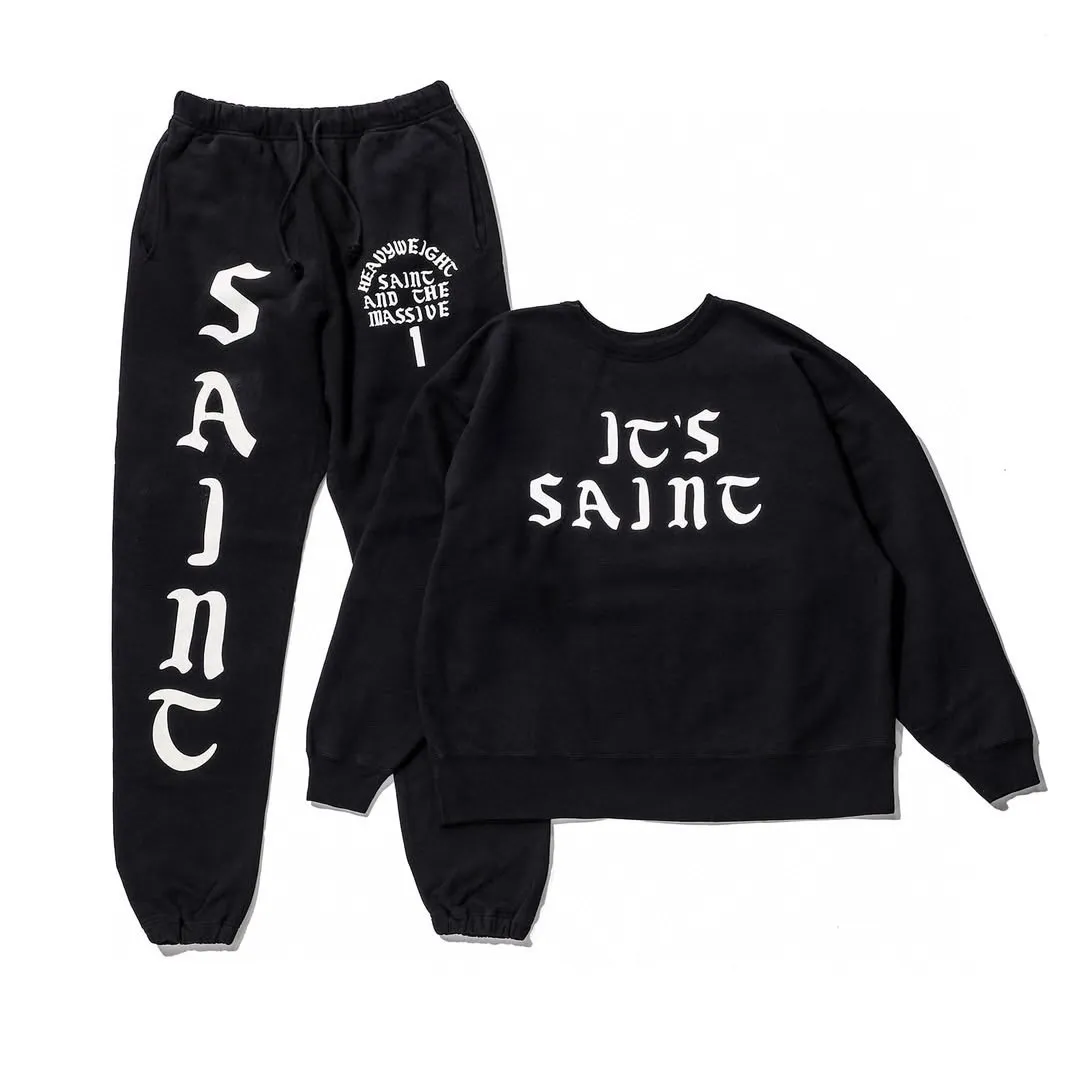 SAINT Mxxxxxx SWT PNT/IT'S SAINT/BLK flocked sweatpants black S-X ⚠️Attention: important points: this is flocking printing, not glue or crack paste. Don't buy what you see in the picture. Electrostatic flocking printing technology. Correct accessories. Fruit main mark/little angel anti-counterfeiting mark.
